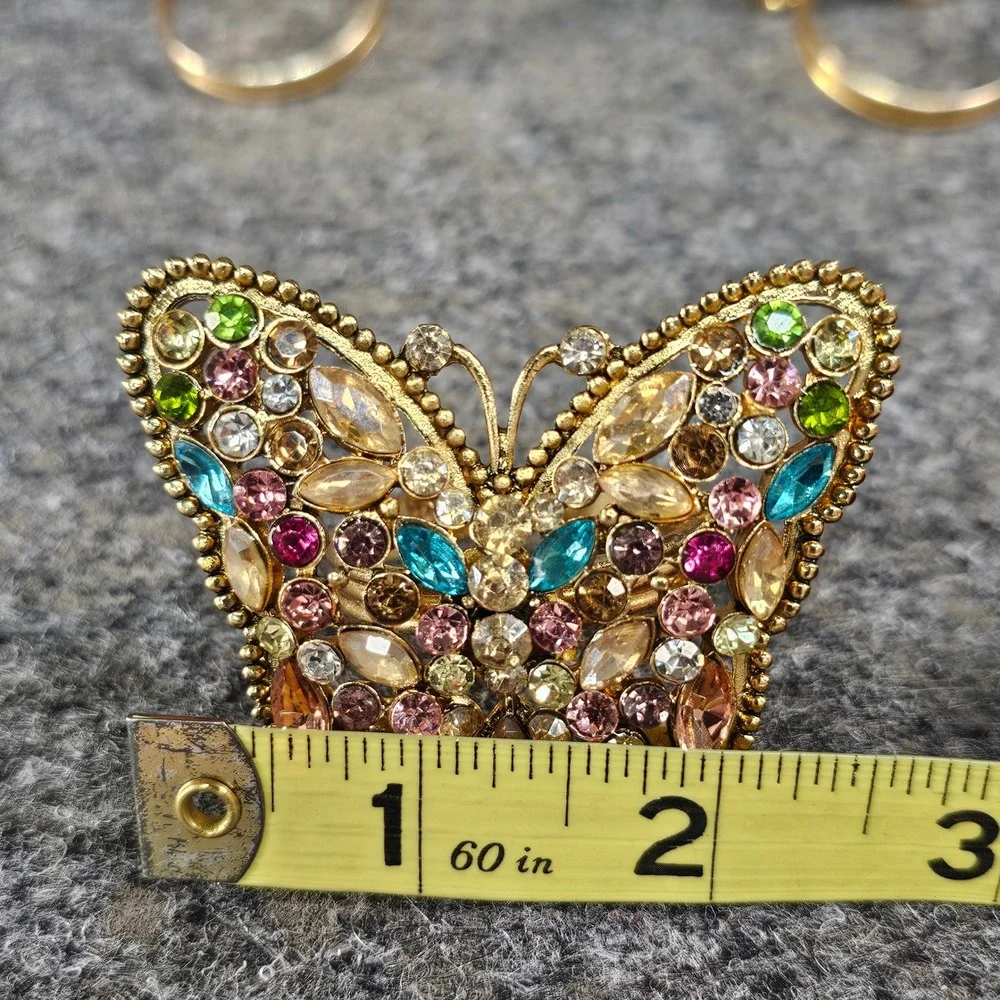 Set of 4 Tahari Rhinestone Butterfly Napkin Rings, Multicolor Gold